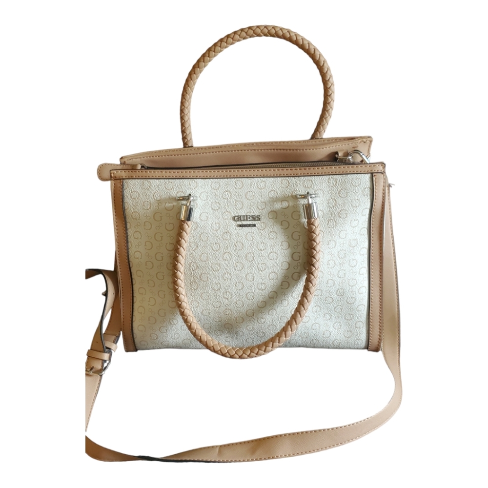 Guess purse in cream and tan with shoulder strap